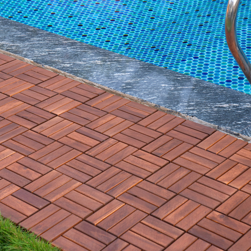 BEEFURNI 12" x 12" Wood Interlocking Deck Tile in Brown Wayfair